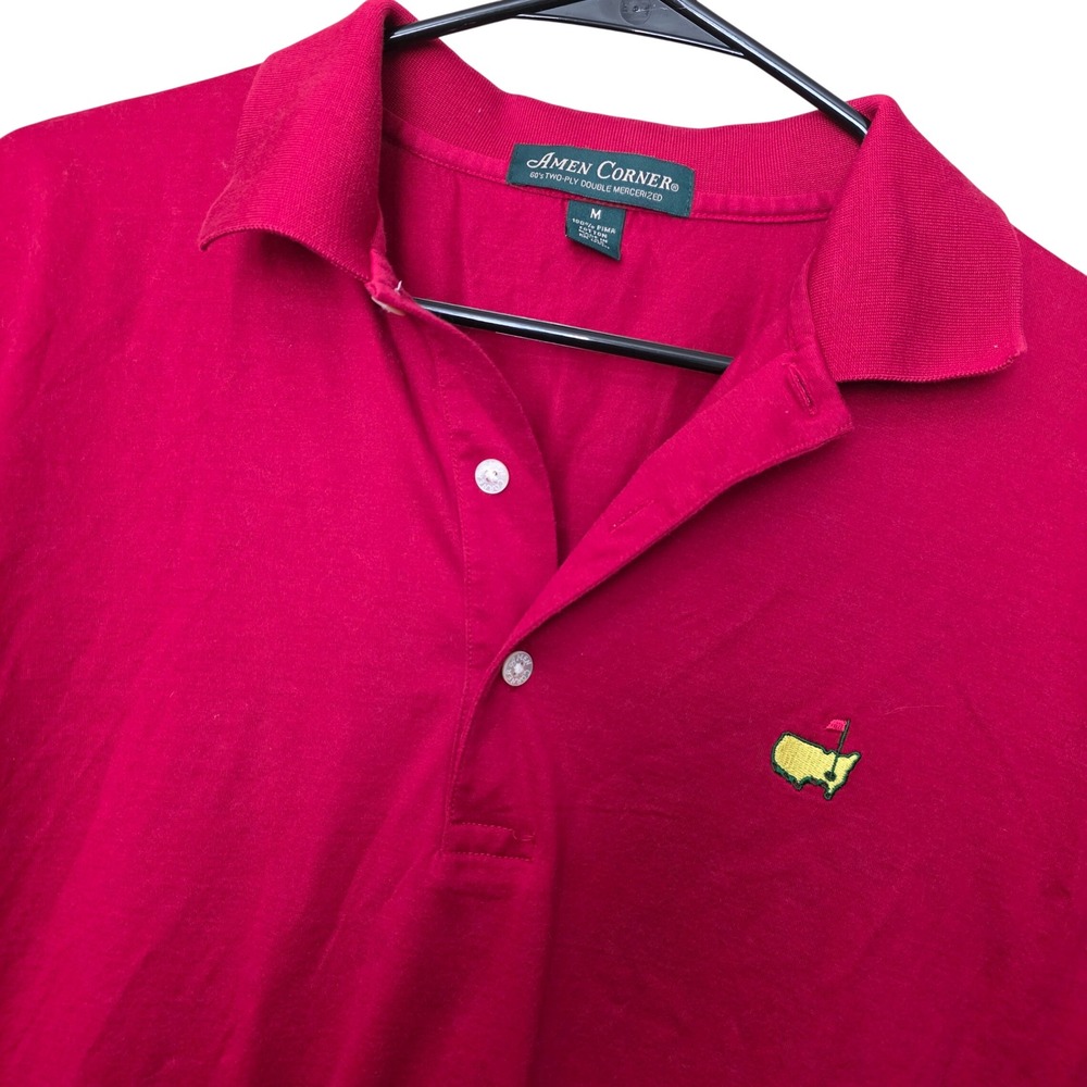 Amen Corner Masters Red Polo Shirt Mens Medium Cotton Golf Logo‎ Short Sleeve